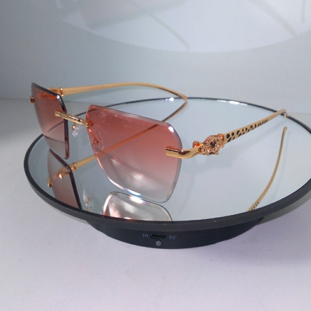 Orange Gradient Lens Gold-Tone Animal Print Design Frame Sunglasses
